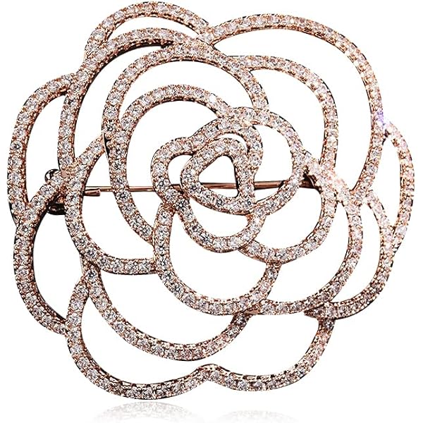 EMEGCY Rose Brooch Pin For Women - Gold Plated Rhinestone Flower Lapel Pin | Gift For Mom, Wife, Girlfriend