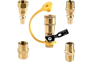 MASITE PCWJ RV Quick Connect Propane Adapter Set, Brass BBQ Grill Fittings, 1/4 NPT Female Flare with Shutoff Valve, 3/8 Female Flare
