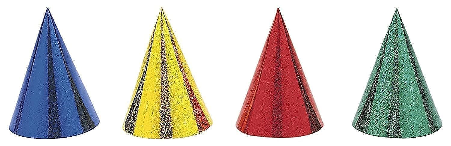 Assorted Color Prismatic Party Hats - Pack of 8 - Vibrant & Fun for Celebrations and Events