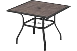 VICLLAX Outdoor Patio Metal Dining Table with Umbrella Hole- Outdoor Patio Garden Furniture (4 Seats, Grey)