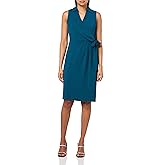 Calvin Klein Womens Sleeveless Stand Collar Tie Waist Crepe Midi Dress