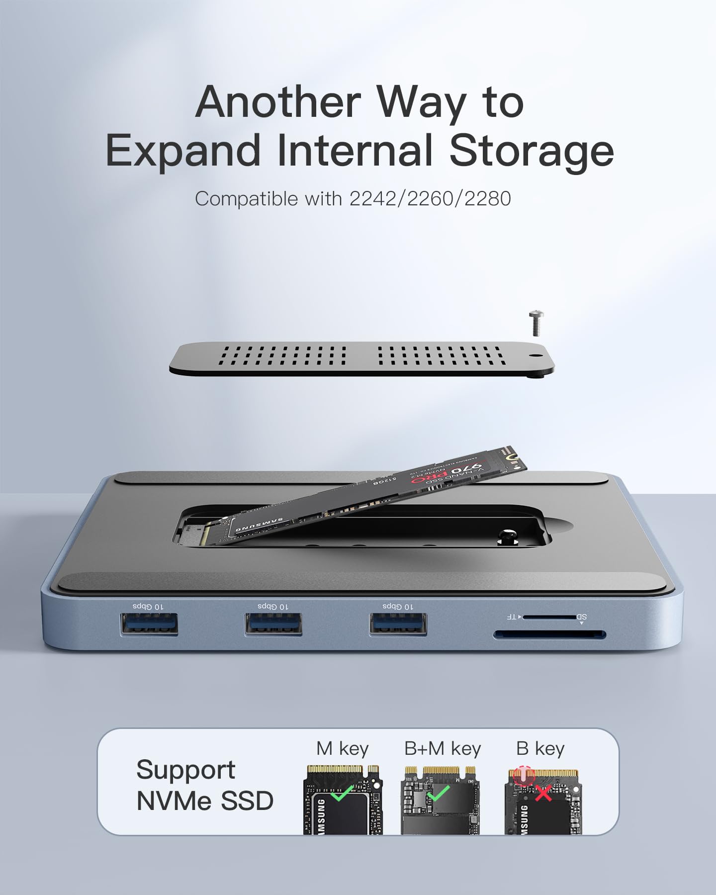 Inateck USB C Hub für iMac, Dockingstation Kompatibel mit iMac 24 Zoll 2021/2023, USB 3.2 Gen 2, 8-in-1 Aluminium USB Hub mit NVMe SSD Gehäuse, USB C 10 Gbit/s und SD/TF Kartenleser, DK2001 3