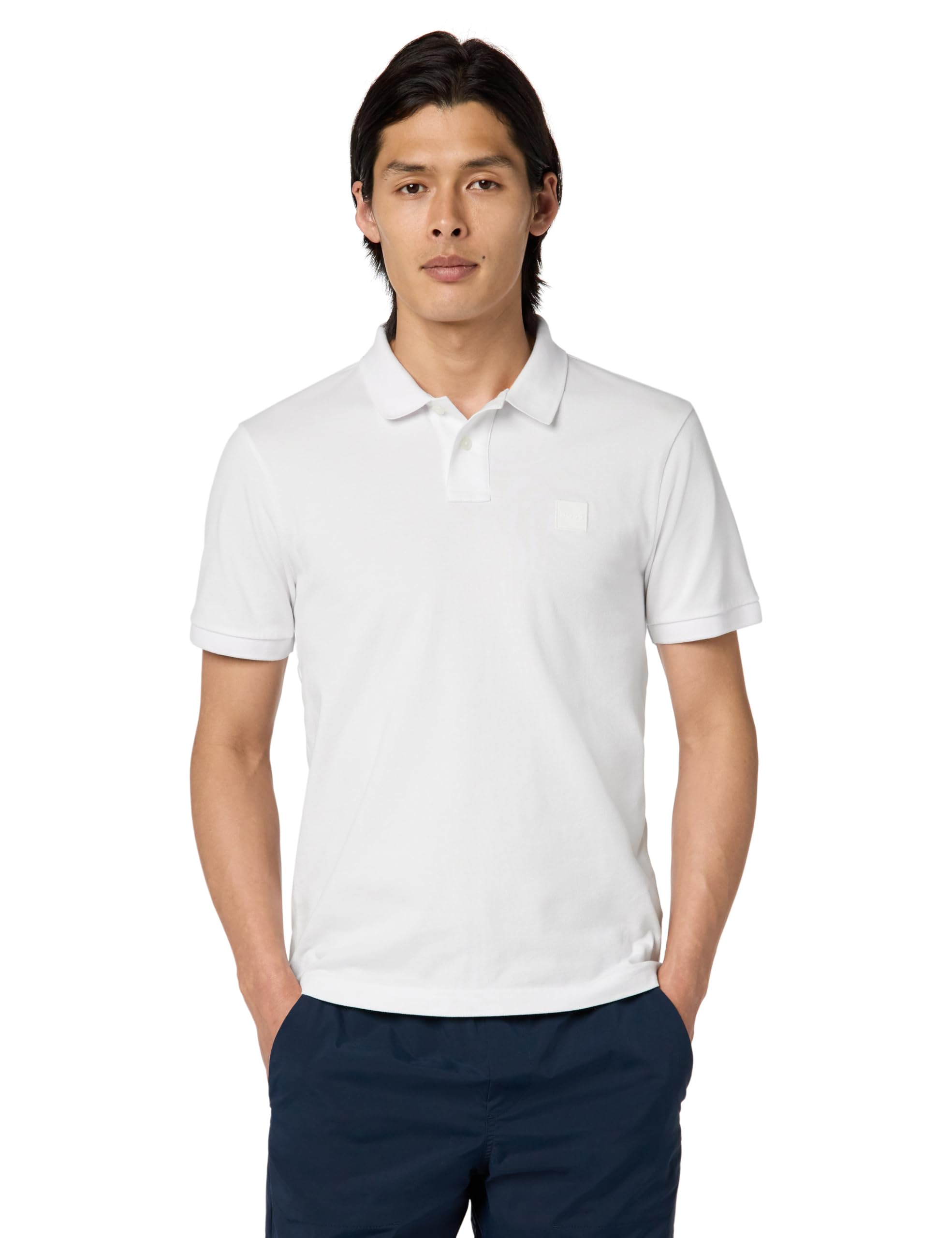 BOSS Square Patch Logo Slim Fit Pique Polo Shirt, Cloud White, XXXL