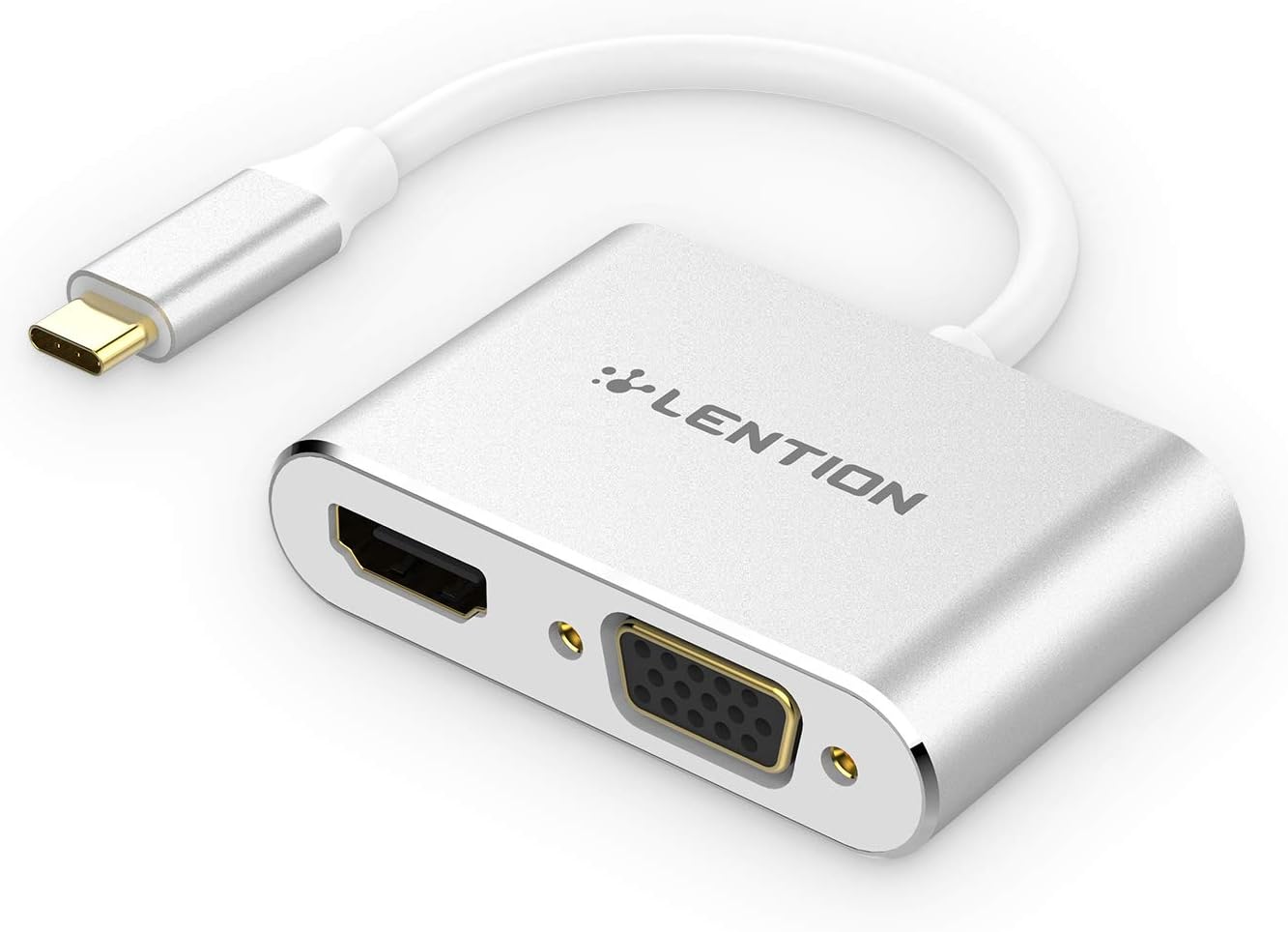 LENTION USB C to HDMI & VGA Adapter, Up to 4K/30Hz Digital AV Output Compatible 2021-2016 MacBook Pro 13/15/16, New Mac Air/iPad Pro, Surface, More, Stable Driver Certified (CB-C51s, Silver)