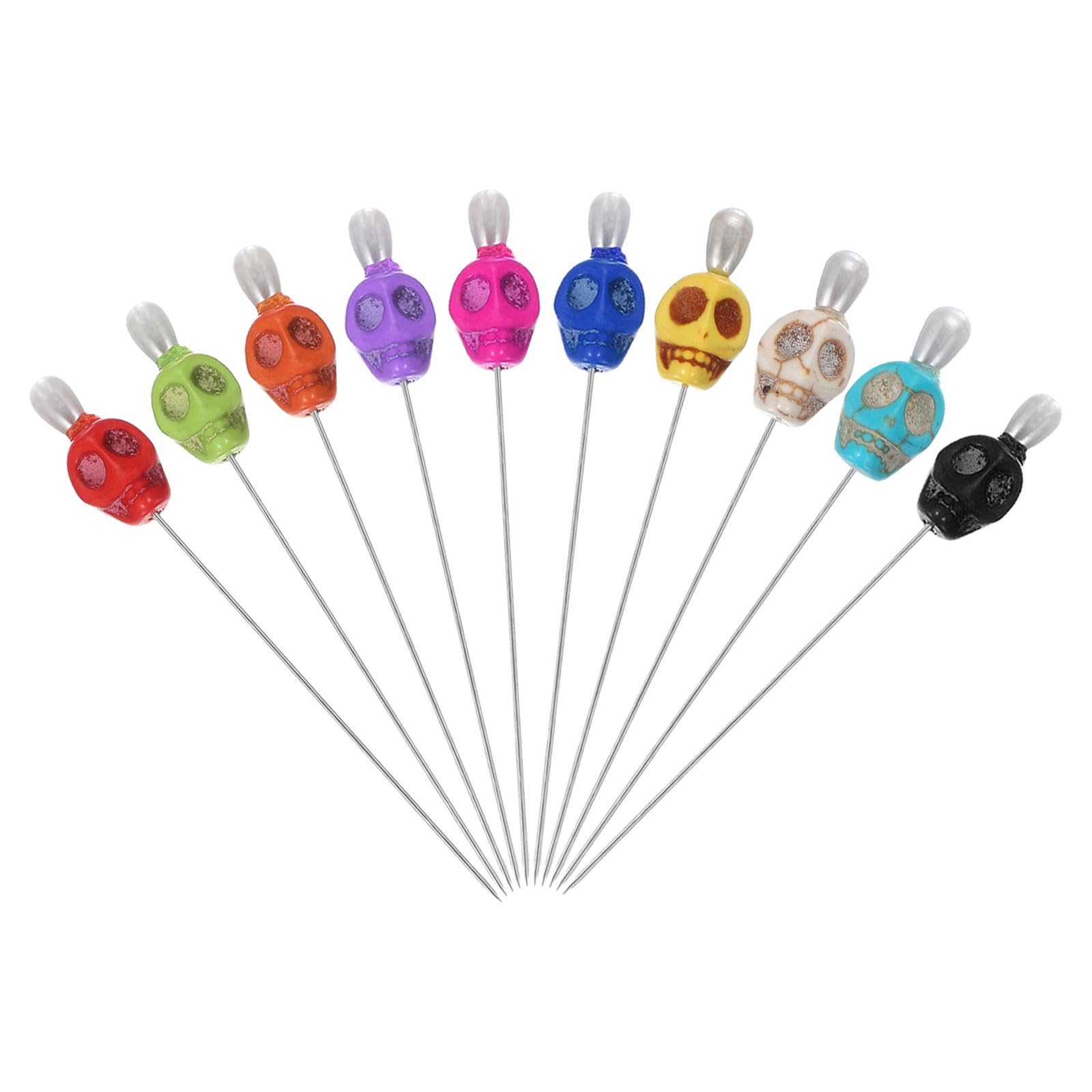 PATIKIL 3" Skull Sewing Pins, 10Pcs Steel Straight Pins with Skull Head for Fabric DIY Decoration Crafting Quilting Sewing Supplies, Multicolored