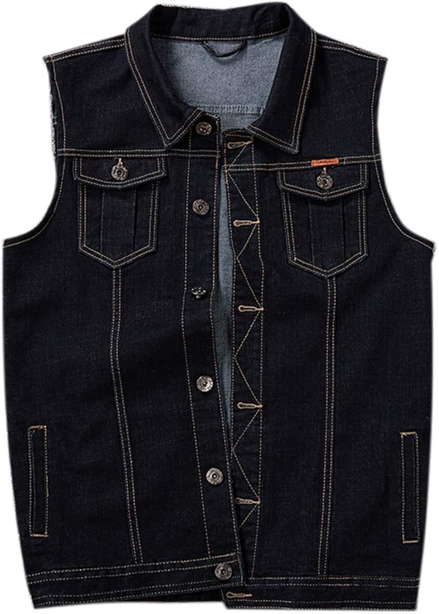 PRIJOUHE Men's Denim Vest Jean Vest Black Denim Motorcycle Black Blue Biker Plus Size Sleeveless: Clothing