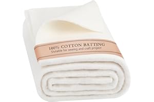 Hoiny Natural Cotton Quilt Batting, 47 x 59 Inch Lightweight & All-Season Batting for Quilting, Sewing, Crafts, DIY Projects, 200 GSM