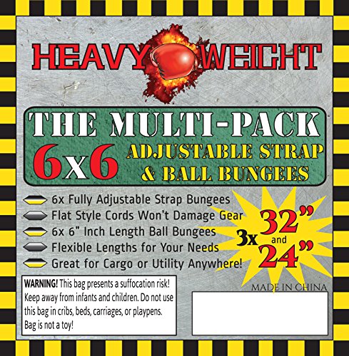 HeavyWeight Flat Bungee Cords 6 VARIETY PACK with BONUS 6 Ball Bungees | 24" and 32" Inch Cord Length | Hand Carts, Dolly, Cargo, Moving, Camping, RV, Trunk, Luggage Rack, Tarp Tie Down - Thumbnail 2