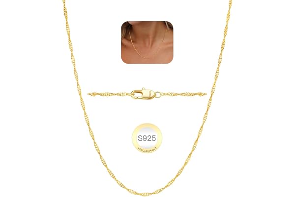 Semoya 925 Sterling Silver 2mm Singapore Chain for Women, 14K Gold Plated Chains for Women Hypoallergenic Jewelry Gifts 16/18