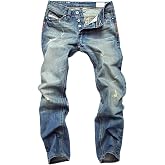 Men's Ripped Jeans Denim Pants Relaxed Fashion Vintage Streetwear Blue | Mid Rise Straight Leg Retro Button Fly Stretch Distressed Hip Hop Y2K