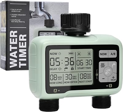 Johgee 2 Zone Sprinkler Timer, Programmable Watering System with Rain Delay