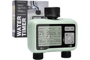 Johgee Sprinkler Timer 2 Zone, Water Timer for Garden Hose Faucet 2 Outlet, Programmable Water Hose Timer Irrigation System Controller with Child Lock Mode, Auto & Manual Mode, Rain Delay for Garden