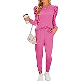 Onedreamer Sweatsuits for Women 2 Piece Outfits Puff Long Sleeve Crewneck Pullover Sweatshirt Jogger Lounge Sets