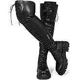 CouieCuies Black Thigh High Boots For Women Platform Over The Knee High Boots Lug Sole Comfortable Stretch Boots 6-11