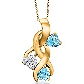 Gem Stone King 18K Yellow Gold Plated Silver Lab Grown Diamond and Swiss Blue Topaz Pendant Necklace for Women | 1.54 Cttw | Gemstone April Birthstone | Heart Shape 5MM | With 18 Inch Chain