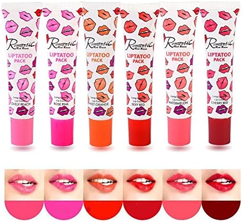 Set Of 6 Colors Peel Off Magic Lip Stick Waterproof Lip Tattoo Lipstick Matt Long Lasting Lip Gloss Sexy Red, Cherry Red Watermelon Lovely Peach Sweet Orange Rose Pink Hot Kiss Proof (WhiteBox)