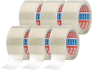 tesapack 64014 im 6er Pack - Geräuscharmes Paketklebeband zum Verpacken von Paketen und Versandschachteln - transparent - 6 Rollen je 66 m