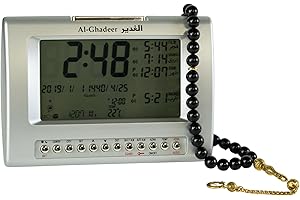 AzanClk Premium Shia Prayer Set – Digital Azan Clock with Full Shia Azan with Black Aqiq Tasbih Beads for Zikr & Meditation –