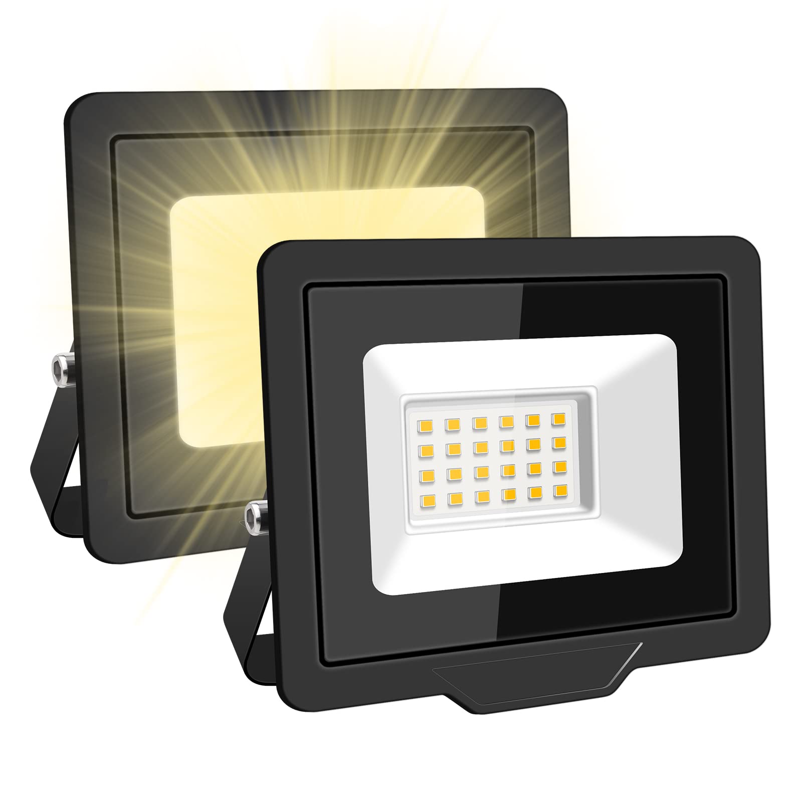SKYWORLD 20W LED Flood Light Outdoor, 2000LM Work Light Daylight Warm White Security Lights 4000K Floodlights IP66 Waterproof for Garden Yard Lawn Playground Stadium 2 Pack