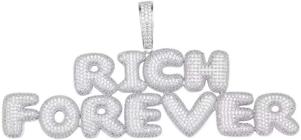 Bubble Letter Chain Customize Name Necklace,Hip Hop Micropave Simulated Lab Diamond Iced Out Custom Bubble Letters Pendant Necklace with Tennis Chain