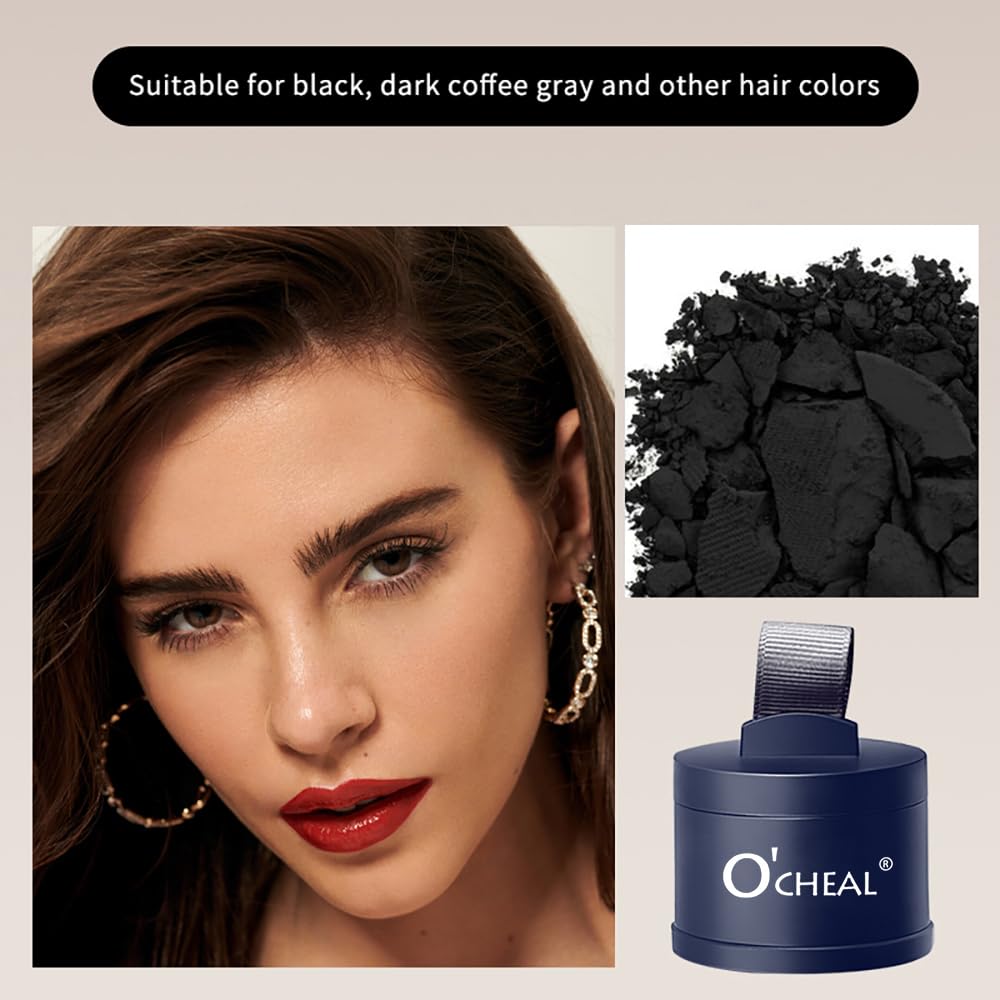 O'CHEAL Black Hairline Powder, Hair Loss Cover Up Powder, Hair Fibers for Thinning Hair, Instantly Root Touch Up Hair Color for Gray Hair Coverage, Sweatproof Hairline Shadow Powder for Men and Women