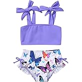 MAMAMI Toddler Swimsuit Girl Color Block Stripe Swimwear Baby Girl Summer Beach Bathing Suits Bikini Set with Ruffled Edges