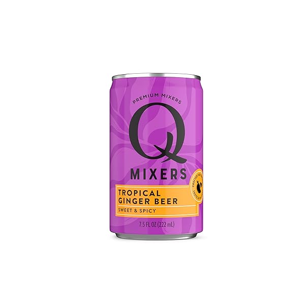 Q TROPICAL GINGER BEER WITH REAL GINGER, TROPICAL FRUITS & ORGANIC AGAVE – IDEAL FOR COCKTAILS & MOCKTAILS – REAL INGREDIENTS & PERFECTLY CARBONATED, 90 CALORIES PER CAN, 7.5 FL OZ CANS (PACK OF 4)