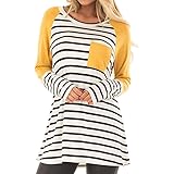 Hemlock Long Women Shirts Long Sleeves Top Spring Stripe Blouse Tees Women Office Shirts (XL, Yellow)