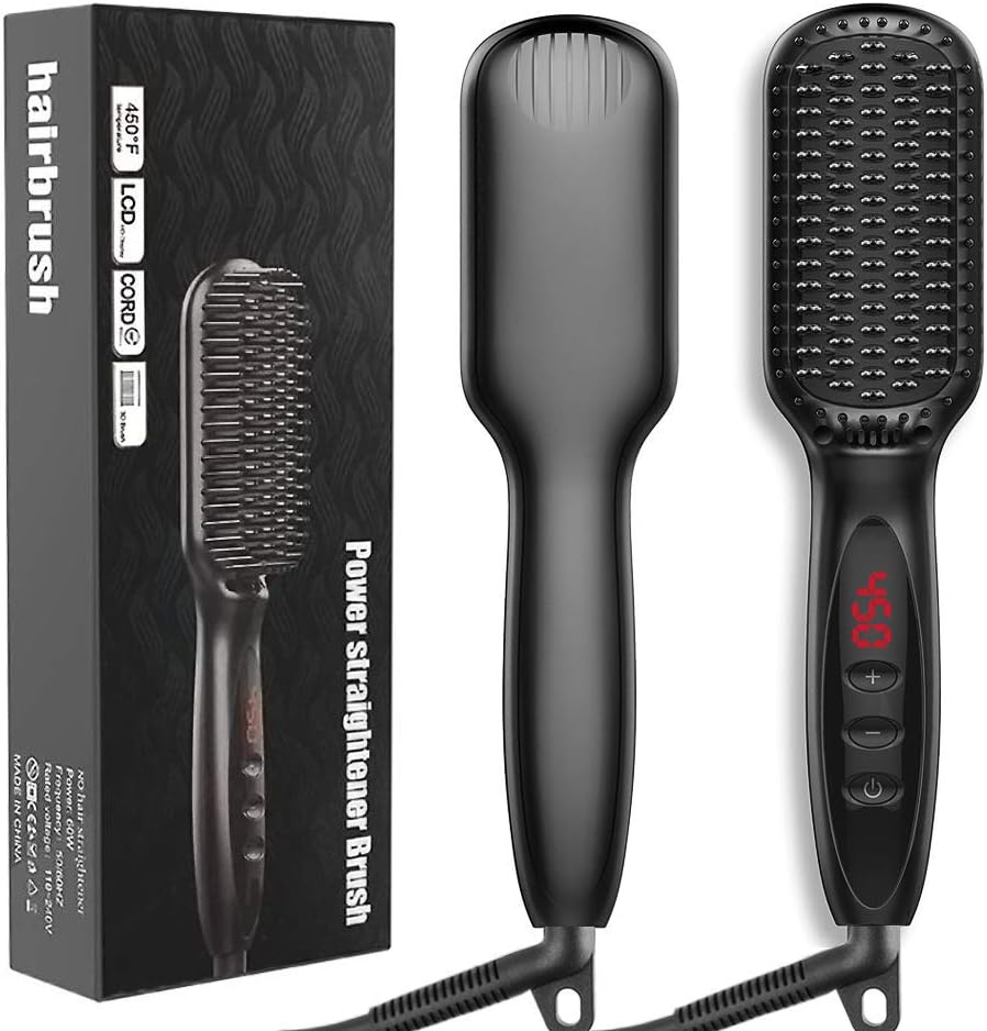 Hair Straightener Brush, Seosucce 3 in 1 Ionic MCH Hair Straightening Brush Beard Straightener Fast Ceramic Heating, Anti-Scald, Auto Lock and Auto-Off, Portable Hair Straightener