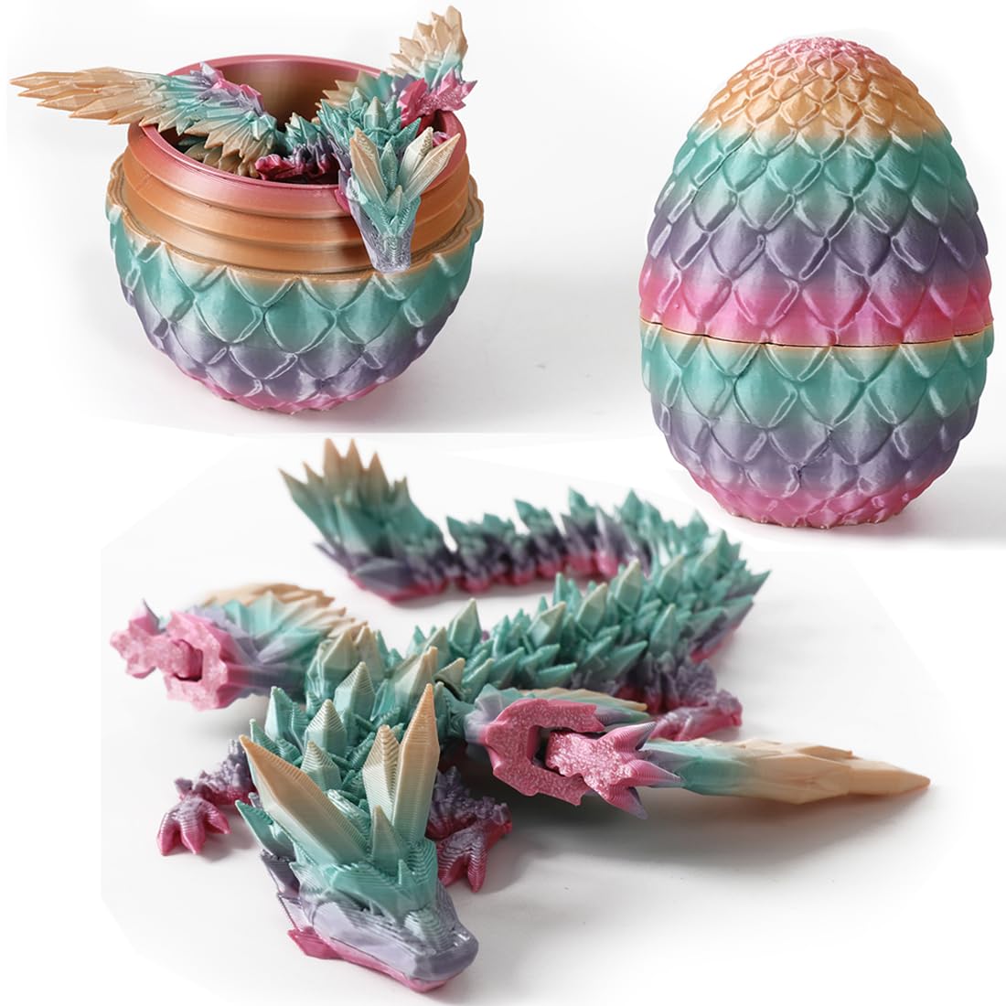 12-Pack 3D Printed Articulated Dragons In Eggs - 8.7" Movable Slithering Dragon Toys, PLA Material, Gift Set