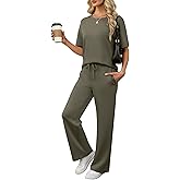 ANRABESS Women's Lounge Sets 2 Piece Outfits 2026 Summer Casual Short Sleeve Sweatsuits Matching Tracksuits Wide Leg Pant Set