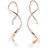 Gold Threader Earrings for Women, 14K Gold Filled, 1.5in, Spiral Earrings for Women Hypoallergenic, Dangle Drop Earrings, Threader Earrings Gold, Lightweight Dangle Earrings