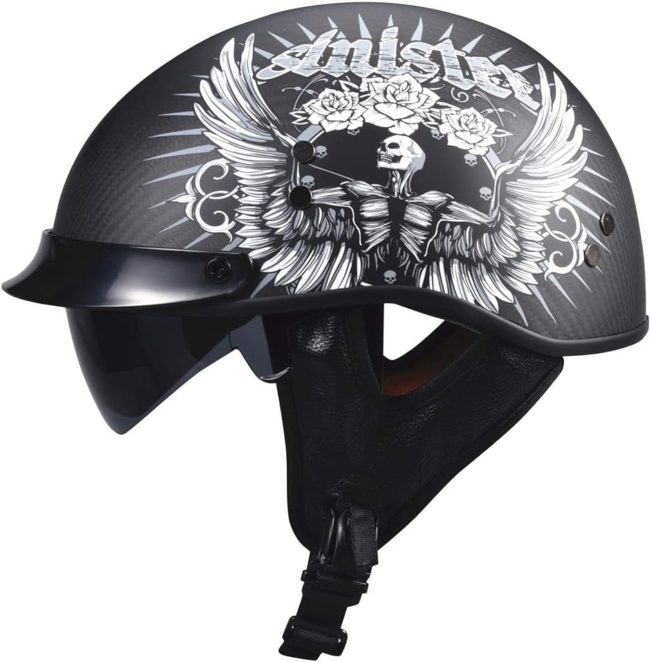 VCOROS Genuine Carbon Fiber DOT Half Face Helmet Sun Shield