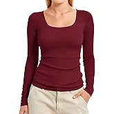 YumiDay Women’s Square Neck Long Sleeve Tops Slim Fit Basic Tee Soft Stretchy Yoga Shirt Going Out Bodysuit Style