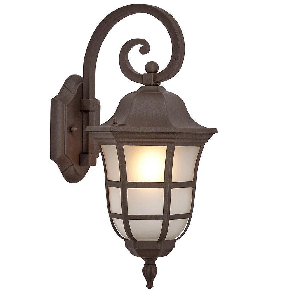 Traditional Gooseneck Downward Outdoor Wall Sconce Light | Classical Matte Bronze Finish with Frosted Glass | Exterior Lighting LED Bulb 2700K Included