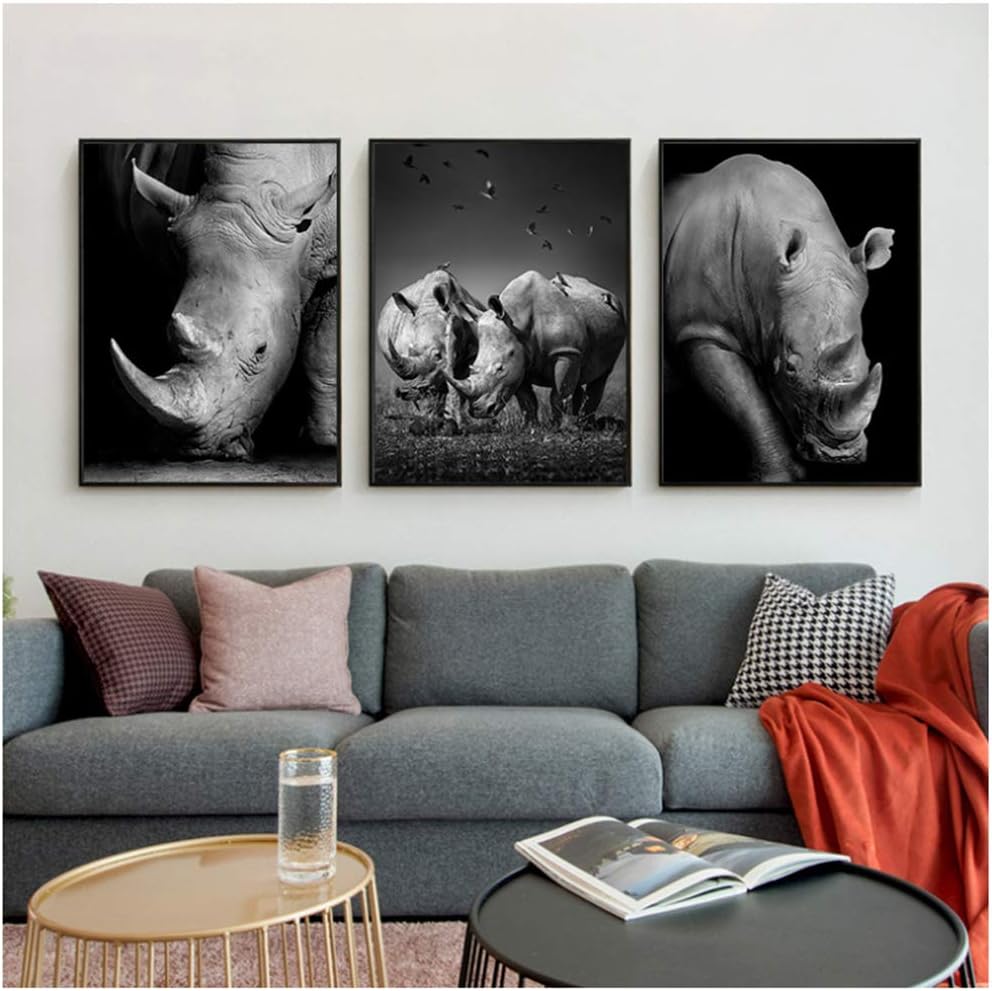 XZRDP Rinoceronte Animal Blanco y Negro Retrato Lienzo Carteles