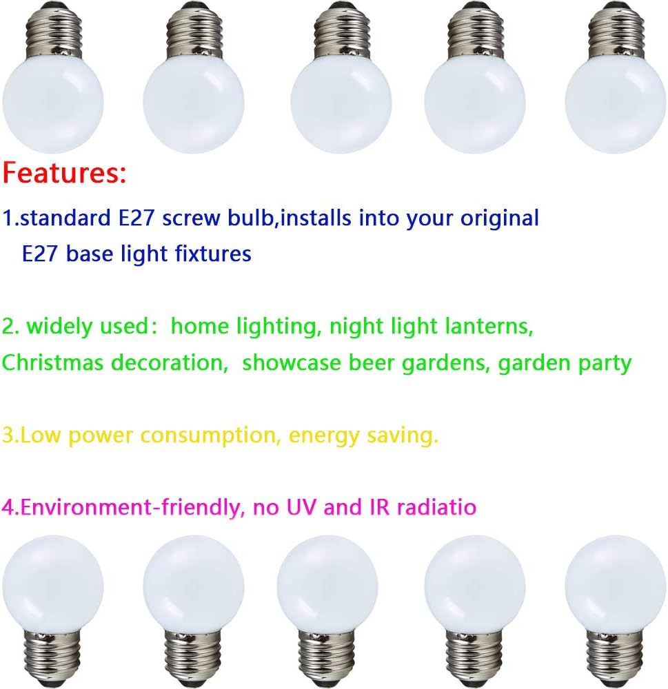 10 Pack E27 Screw Base 2W LED Golf Ball Light Bulb Globe Lamp for Holiday Party Decoration 220V -Warm White - Image 4