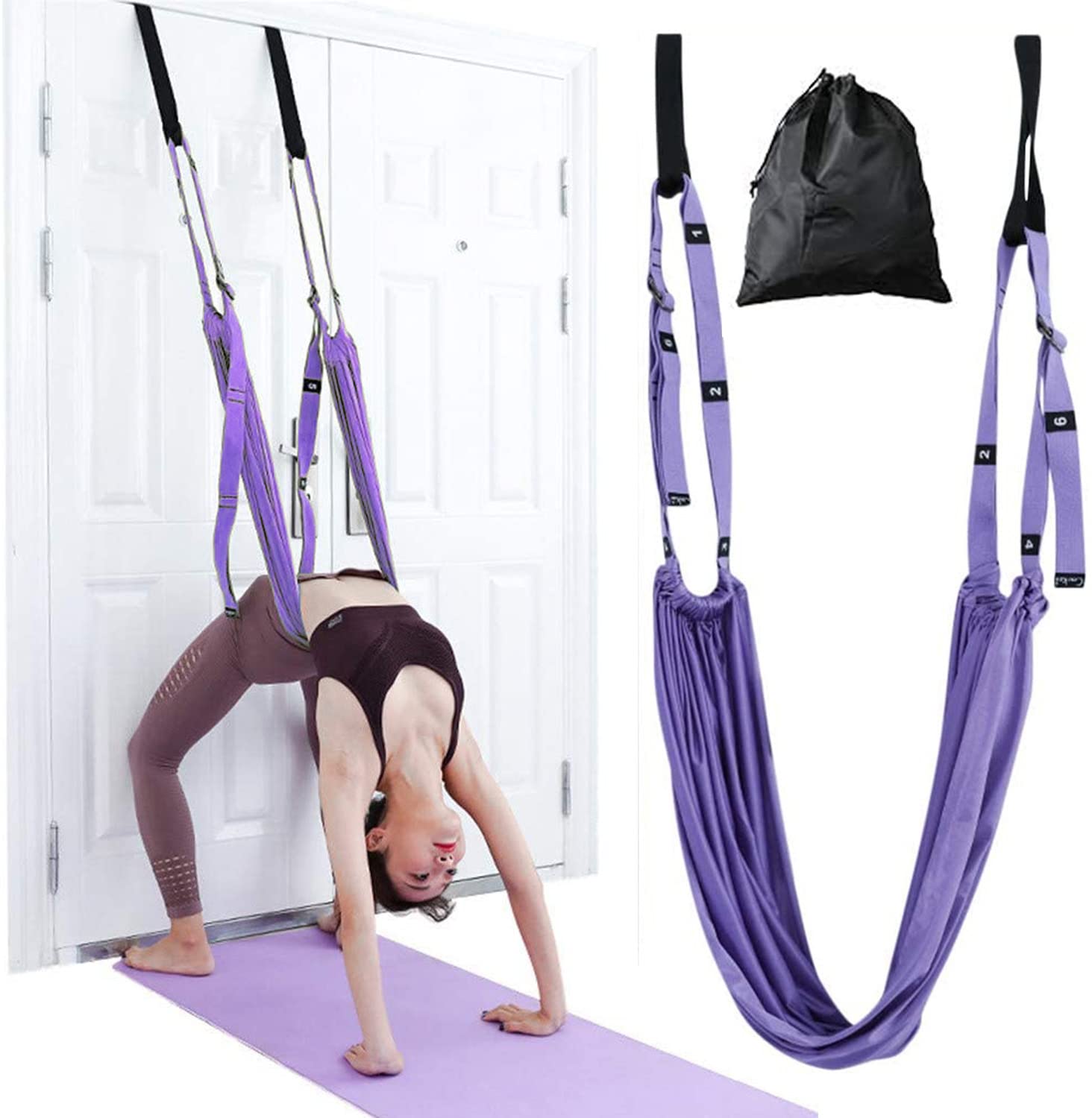 Yoga Stretching Strap, Adjustable Height Leg Stretcher Aerial Fitness Yoga Belt Gym Equipment, Basic Flexibility Training, Lower Waist Bend, Abdominal Muscles for Yoga Ballet Dance Girl Women (Purple)