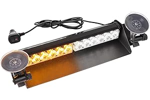 SMALLFATW Emergency Dash Strobe Light 12 LED Warning Hazard Flashing Light Bar Visor Interior Windshield Traffic Safety Lights for Volunteer Vehicles Trucks, Amber White, 15 inch