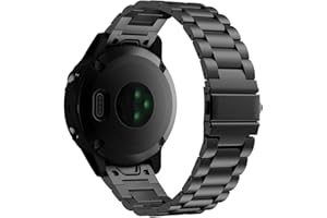MoKo Band Compatible with Garmin Fenix 7/6/6 Pro/5/5 Plus/Epix Gen 2/Forerunner 945/935/Approach S62/S60/Quatix 6/Instinct 2/MARQ, 22mm Quick Fit Stainless Steel Metal Replacement Watch Band- Black