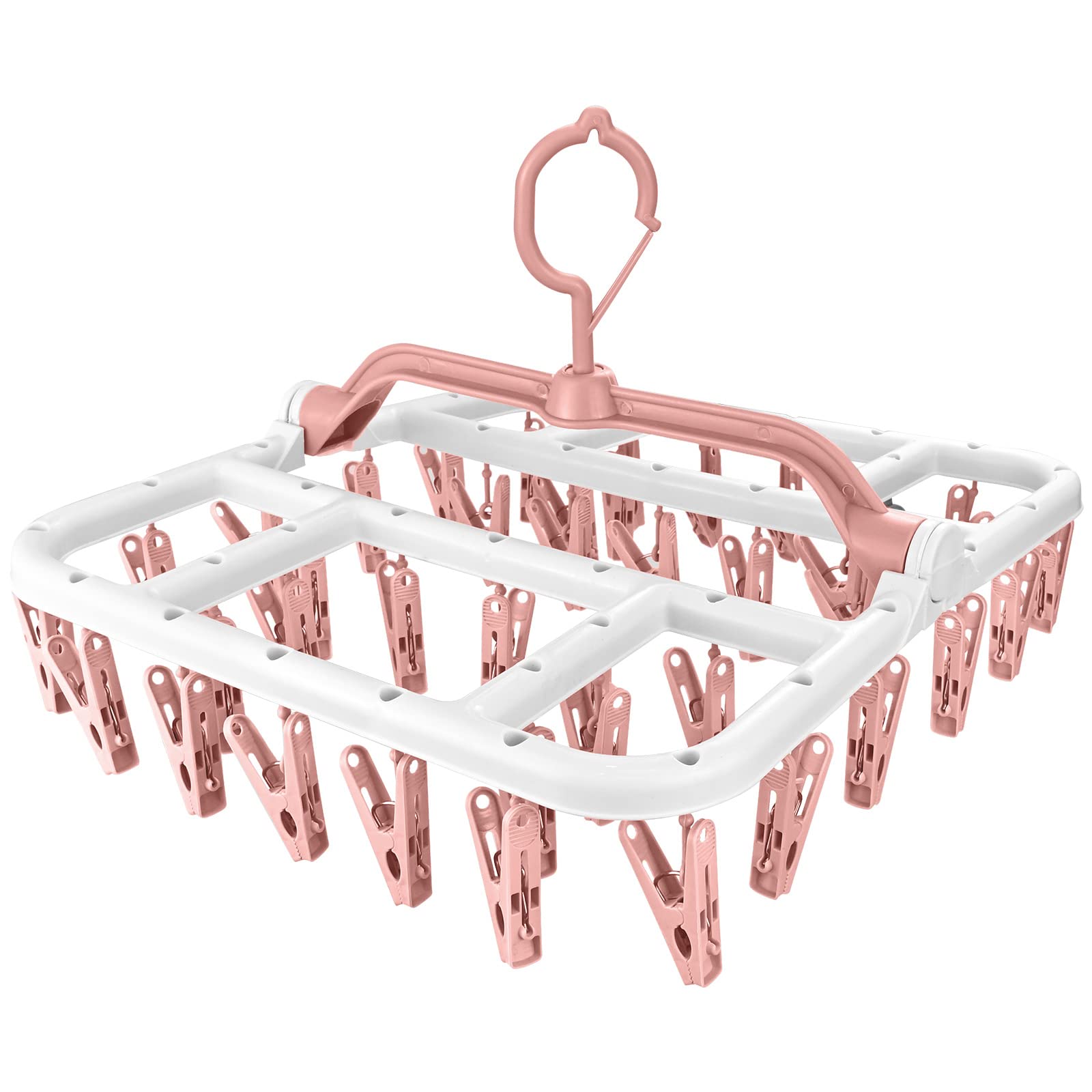 Sock Dryer, Sock Drying Rack with 40 Pegs Laundry Drip Hanger, Foldable Indoor Hanging Dryer with Windproof Hook Clips Drying Rack for Socks Underwear Shoe Insoles Baby Clothes Gloves Hats(Pink)