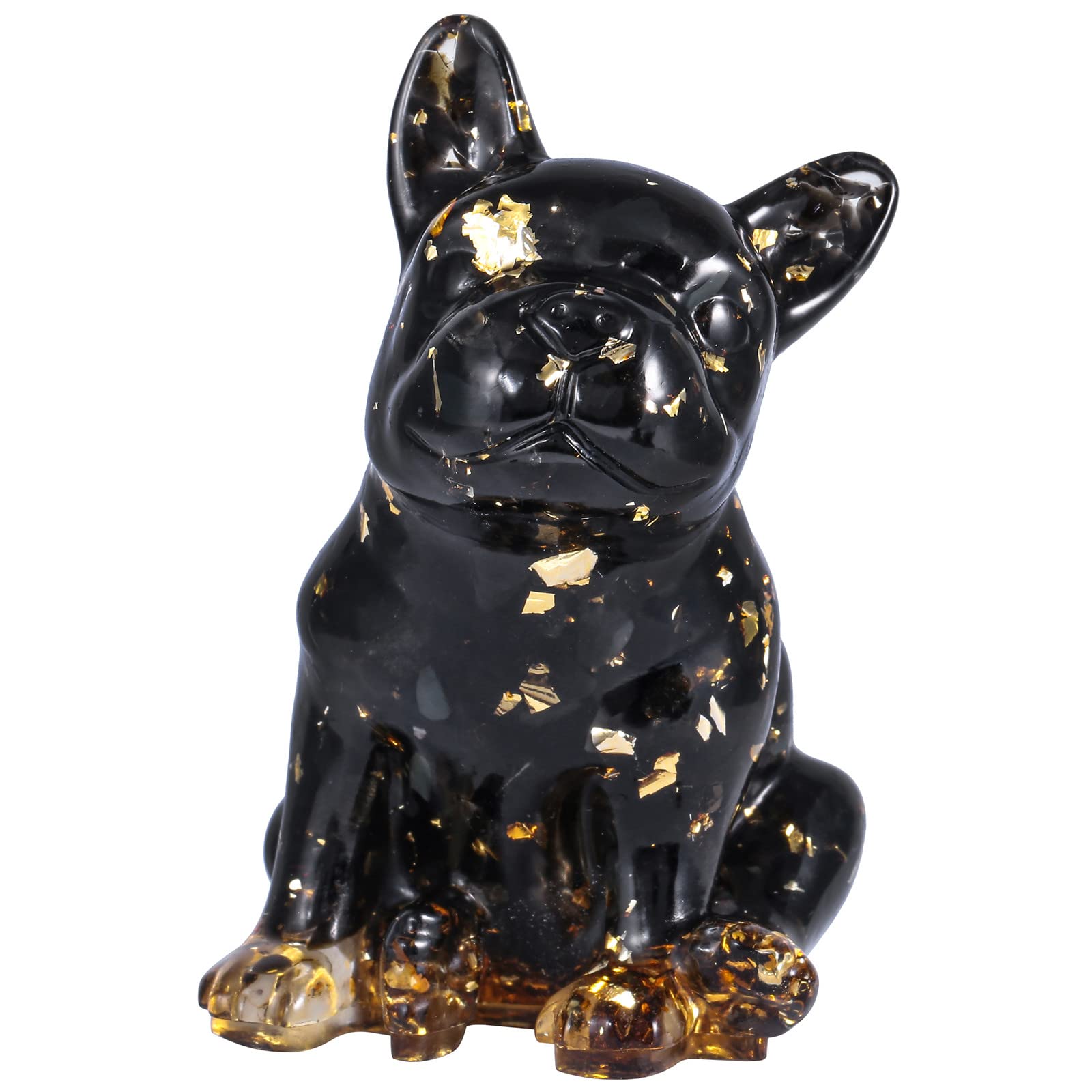 Nupuyai Obsidian French Bulldog Carved Crystal Animal Statue Ornament, Energy Healing Stone Pocket Figurine Resin Home Office Decor