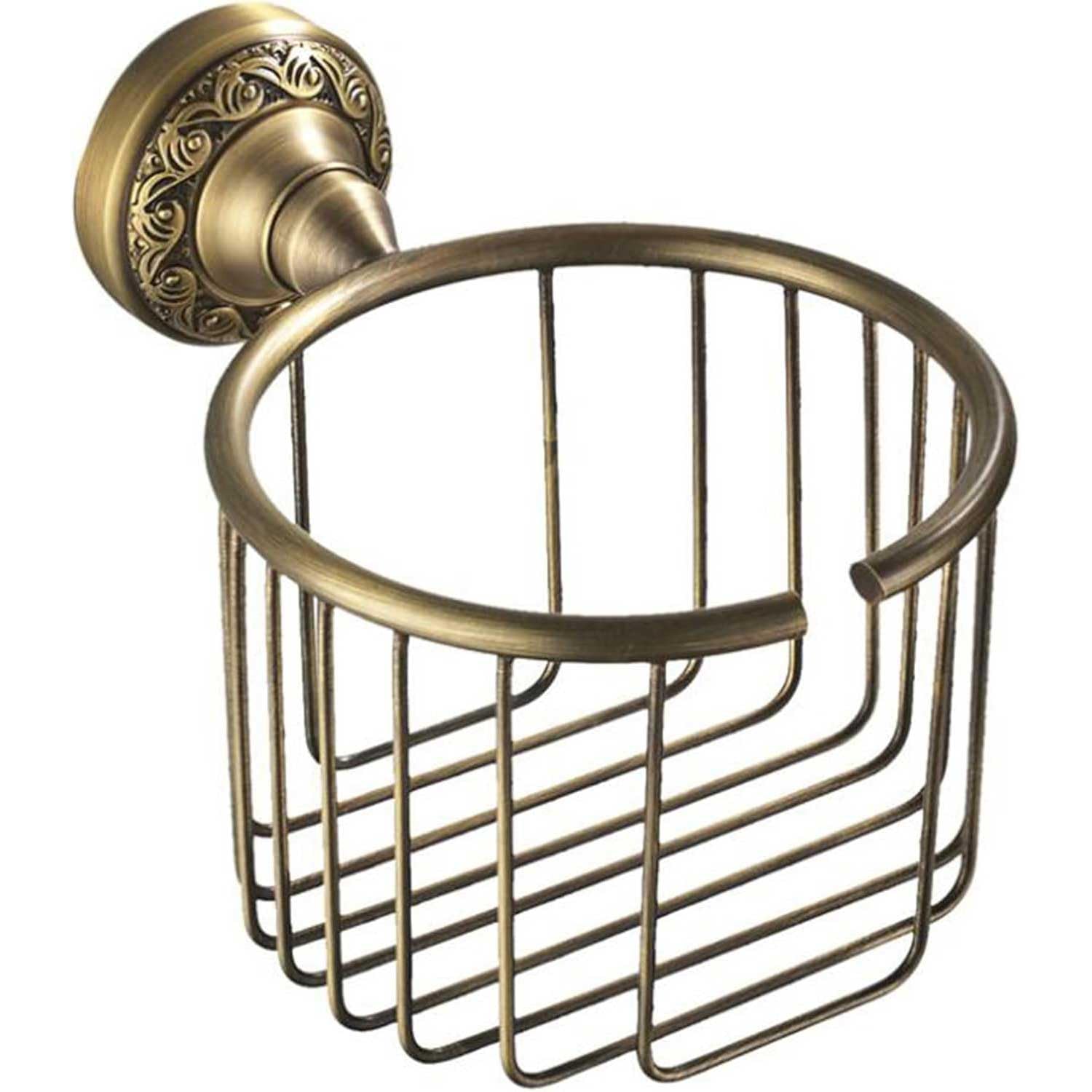 Antique Brass Toilet WC Roll or Shampoo Basket Holder Wall Mounted