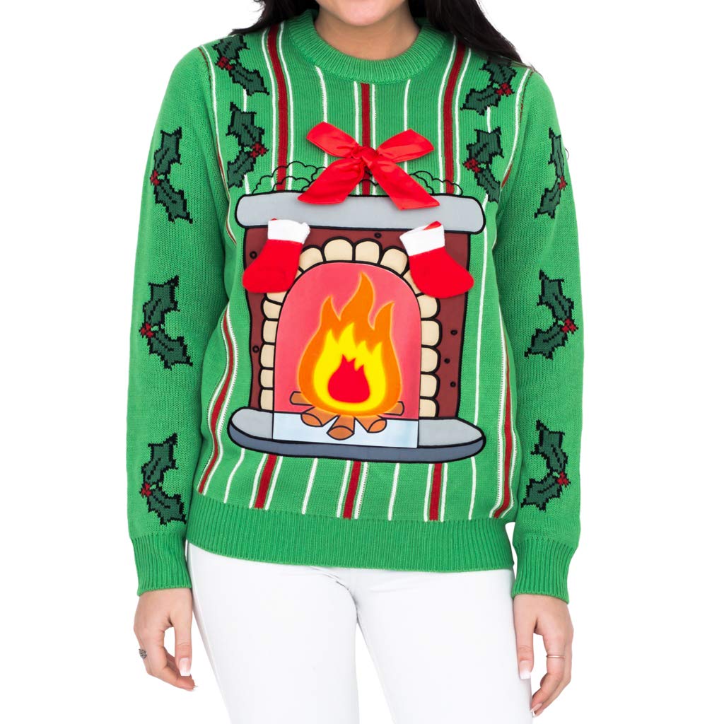 Fireplace LED Light Up Ugly Christmas Sweater