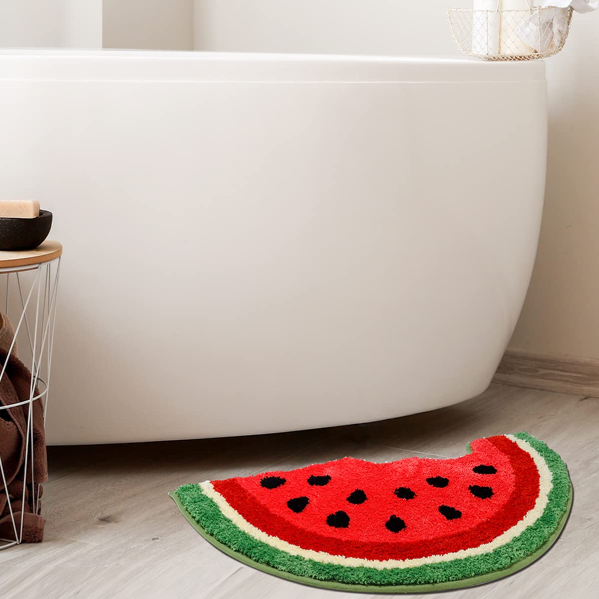 Photo 1 of Watermelon Bath Mat - Cute Fruit Half Round Shaped Non Slip Shower Rug, Summer Welcome Mat for Bathroom Doorway, Bathtub