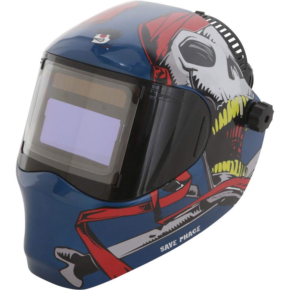 Save Phace Auto Darkening Welding Helmet Captain Jack RFP 40VizI4 Series – Ear to Ear Vision Welder Hood Grinding Mask with 4.3 x 3.5 Inch Internal Adjustable ADF for MIG/MAG/TIG/Plasma – 2 Sensors So Royal Blue
