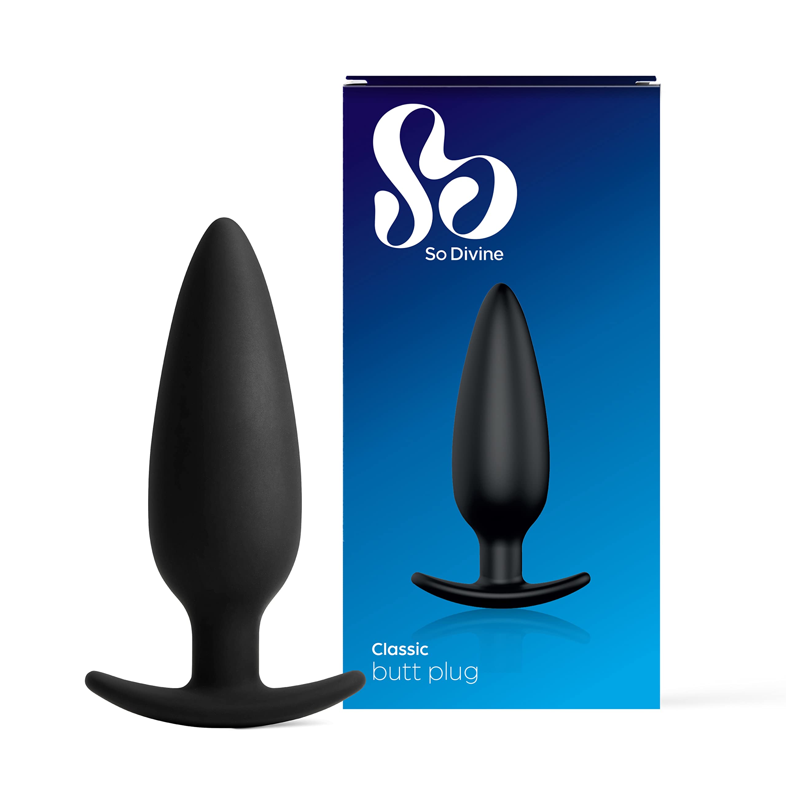 So Divine Men Classic Butt Plug with Flared Base, Black, 1 Count
