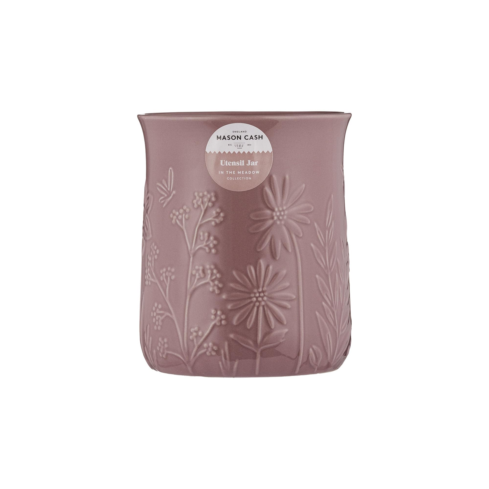 Mason Cash In the Meadow Utensil Holder 1.3 Litre Embossed Floral Design, Durable Stoneware – Ideal for Storing Kitchen Tools and Gadgets – Classic Kitchen Storage (H15 x Dia 12.5cm)