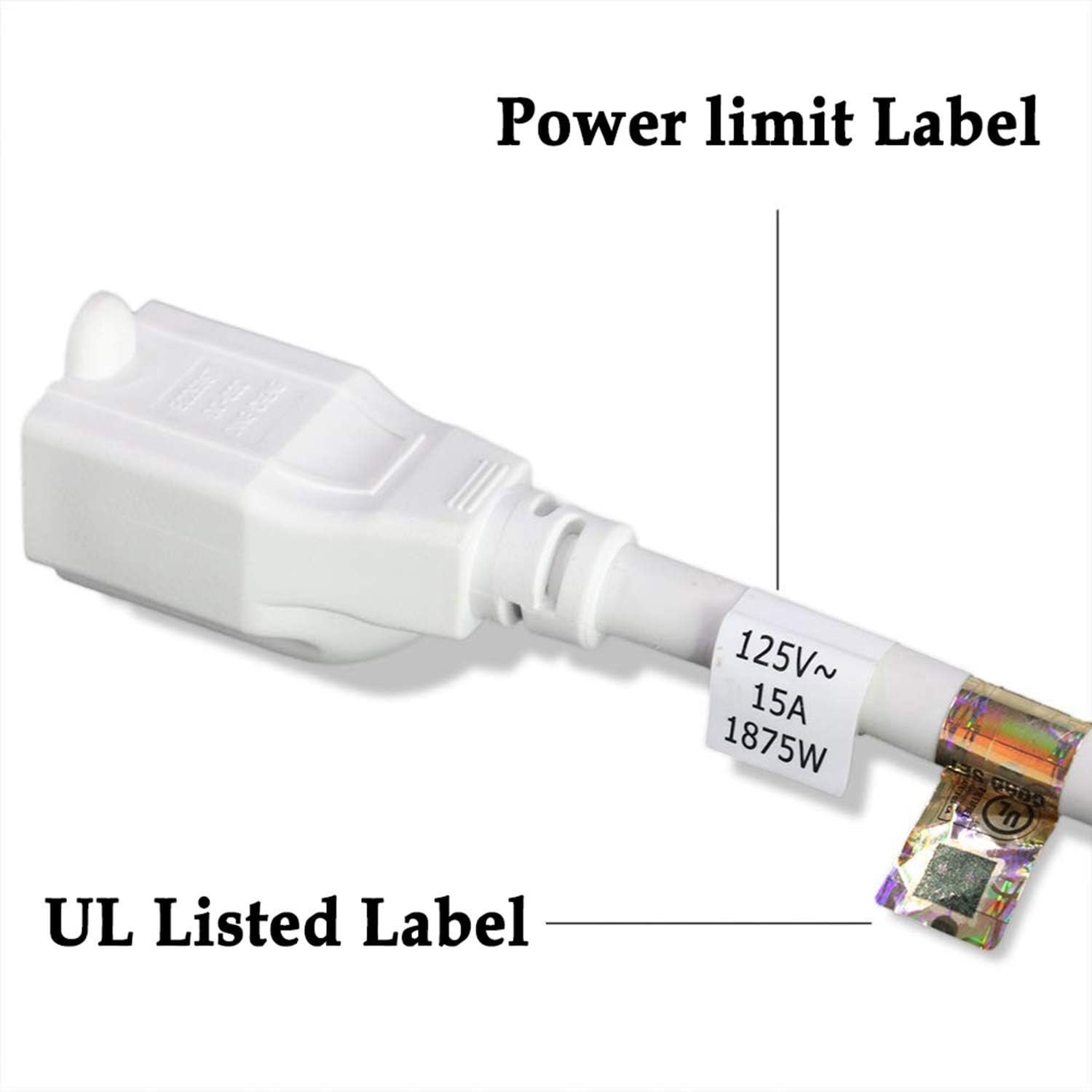 FIRMERST 6 Feet 1875W 15A Flat Plug Low Profile Extension Cord 14 AWG White, UL Listed - - 