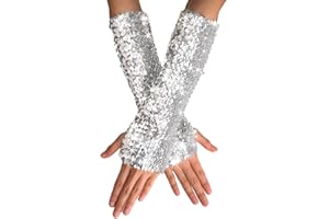 GEMILY Sequin Fingerless Gloves Sparkle Long Fish Scale Gloves Rave Gloves Elastic Party Accessories for Women and Girls